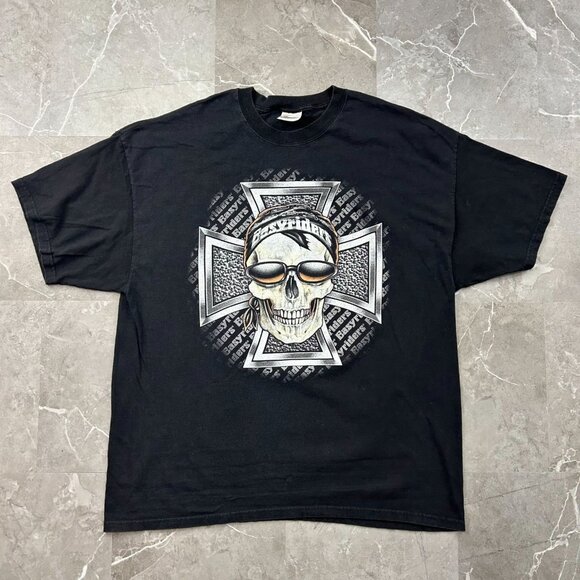 Vintage Easyriders Graphic Tee Mens 2XL XXL Skull Biker Shirt Easy Riders Cross - Picture 1 of 8